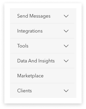 screenshot of Spark Business Messaging account main side-menu
